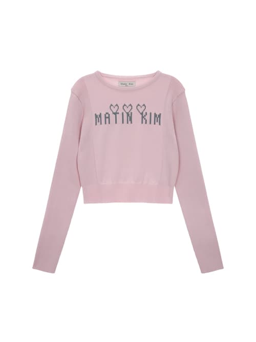 LOGO POINT JACQUARD KNIT CROP TOP IN LIGHT PINK