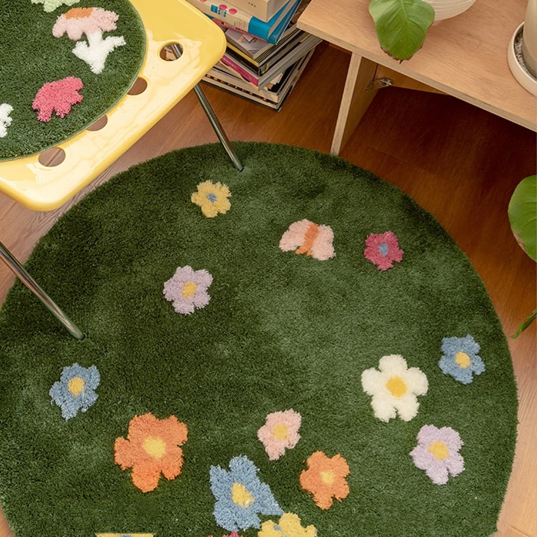 Flower Round Rug Circle Flower Garden Rug