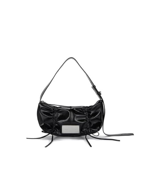 마뗑킴(MATIN KIM)  HALF SHIRRING RIBBON ROUND BAG IN BLACK - 사이즈 & 후기 | 무신사