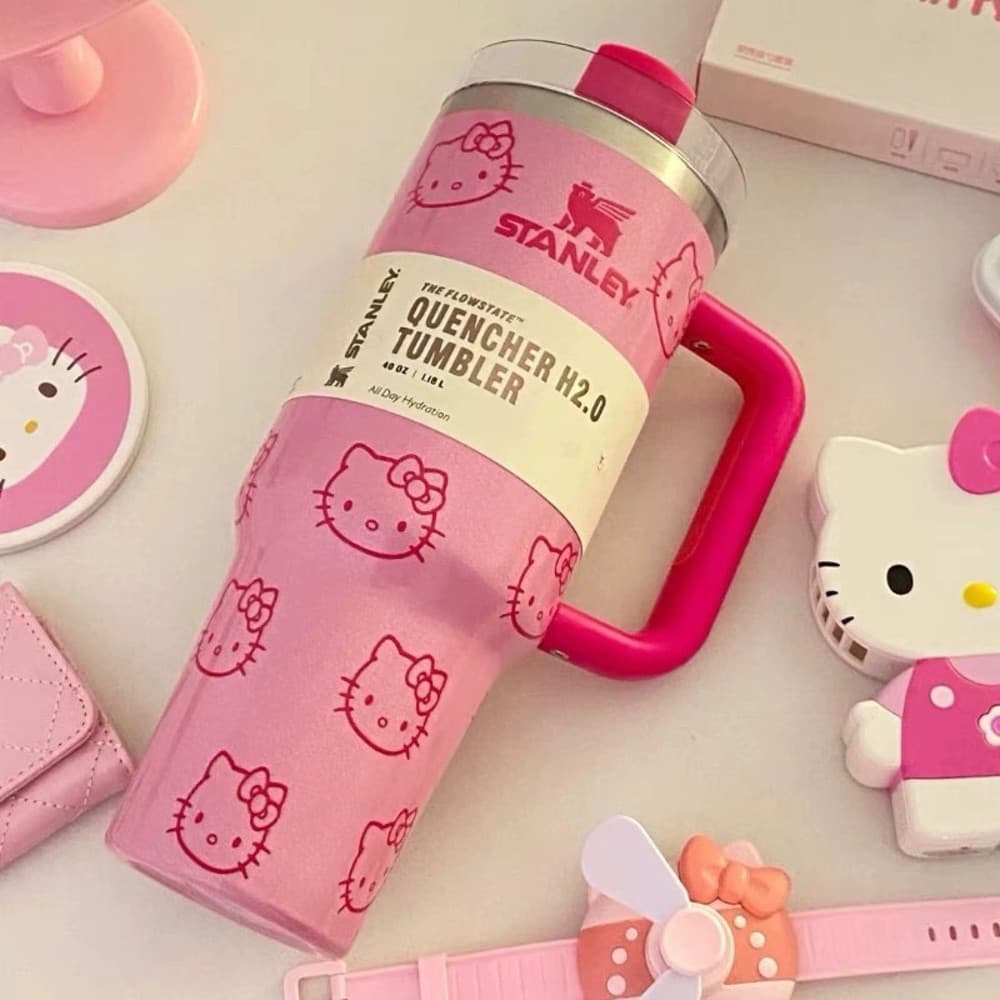 (Quick delivery) Kitty large-capacity handle stainless steel tumbler