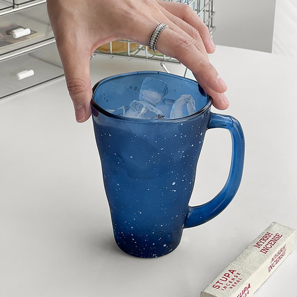 Grace Home Starry Night Glossy Glass Navy Ice Coffee Glass Cup Beer Cup 380 ml