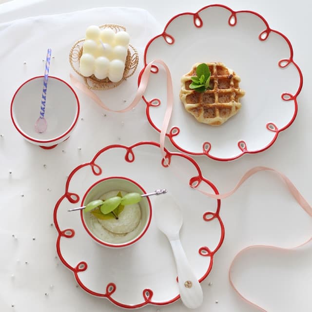 Petal Retro Plate Salad Pasta Bowl Home Café Plating Croffle Dessert Waffle Teacup Plate Set: Draw Day