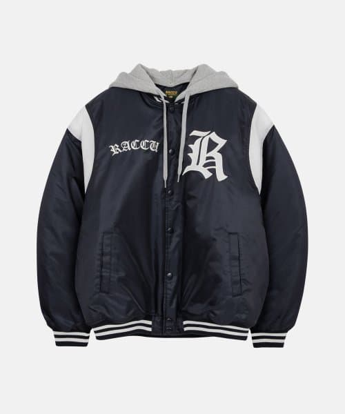 Teddy Baseball Hooded Jacket (Navy+White)