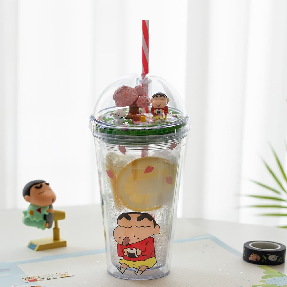 Crayon Shin-chan Tumbler Character Pretty Straw Ice Tumbler Water Bottle Water Bottle Reusable Cup (Cherry Blossom)